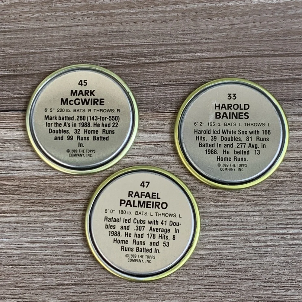 1989 Topps Sports Baseball Photo Coin Mark McGwire Harold Baines Rafael Palmiero